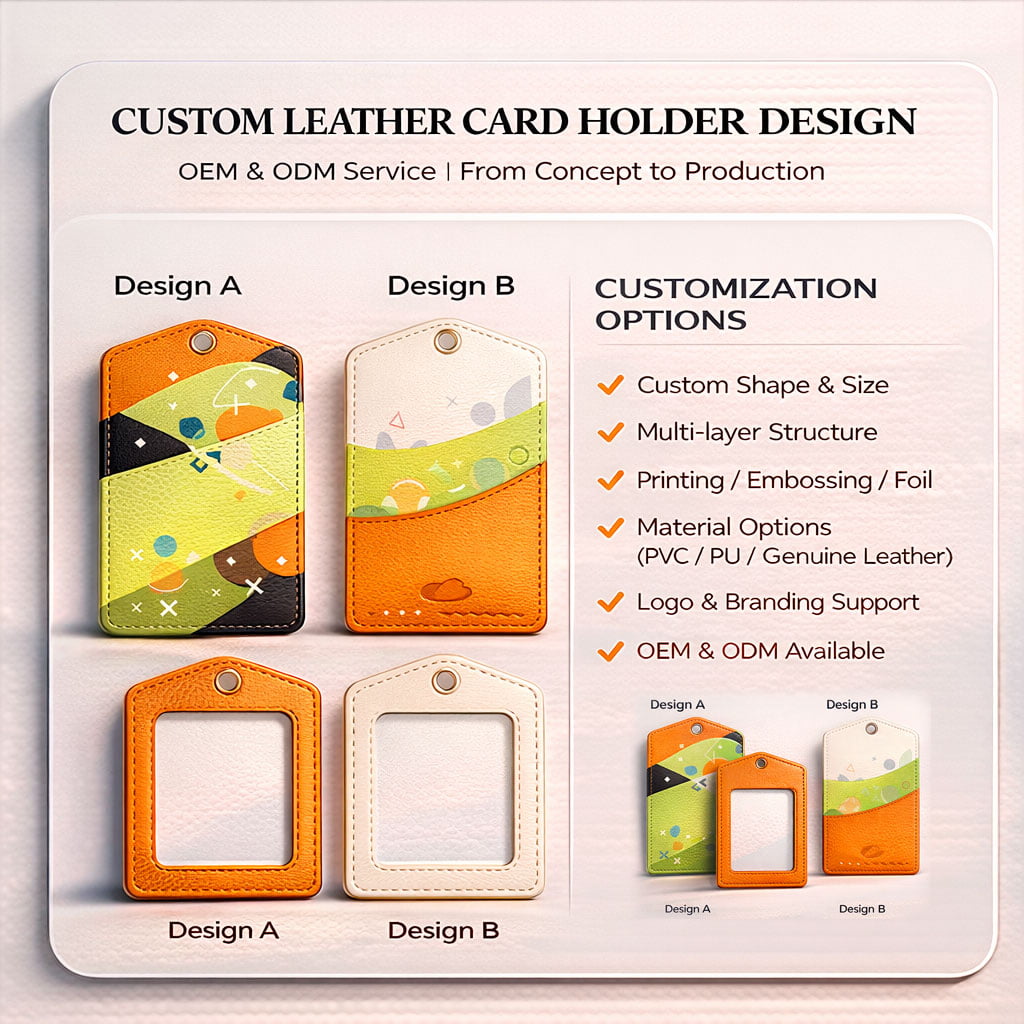 Custom Printed PU Leather Card Holder with Retractable Lanyard