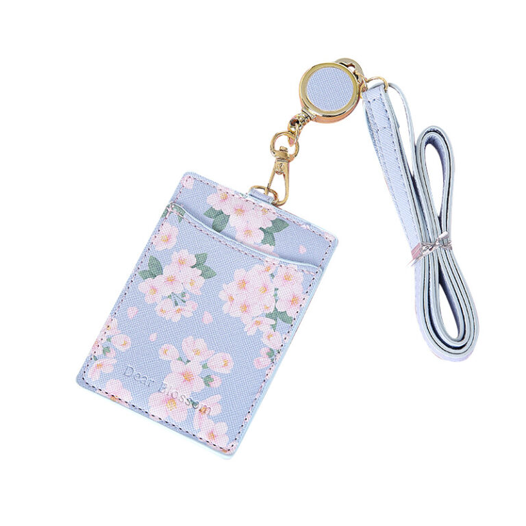 Custom Printed PU Leather Card Holder with Retractable Lanyard