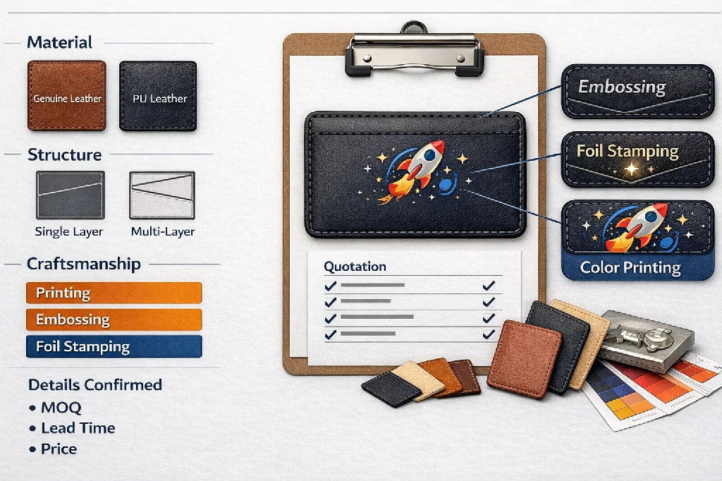 confirm details and quotation for custom leather card holder