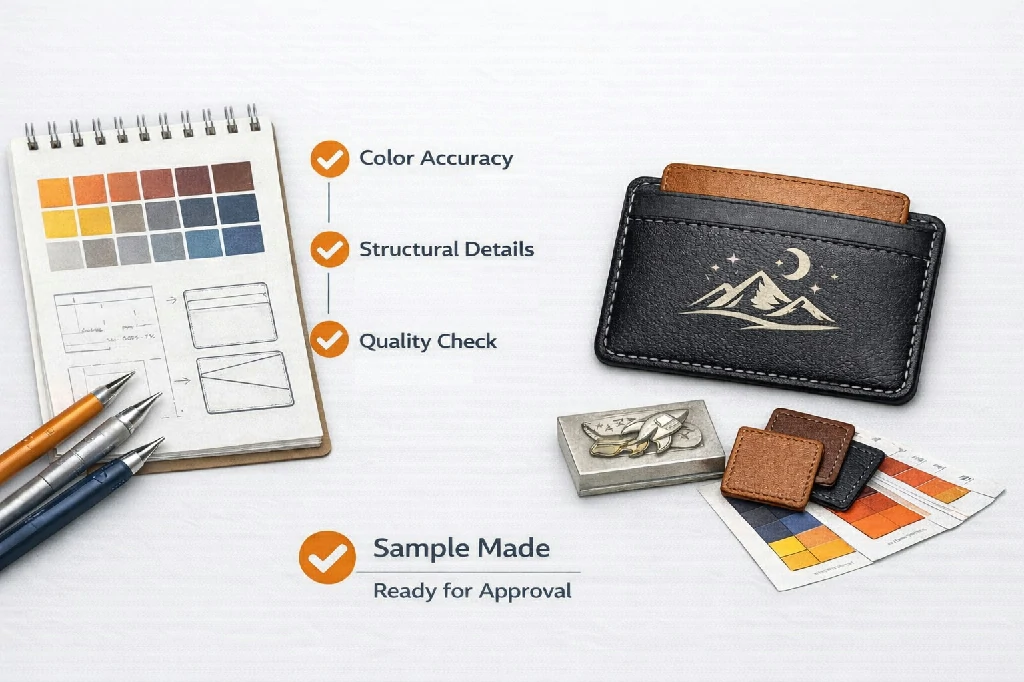 sampling for custom leather card holder project