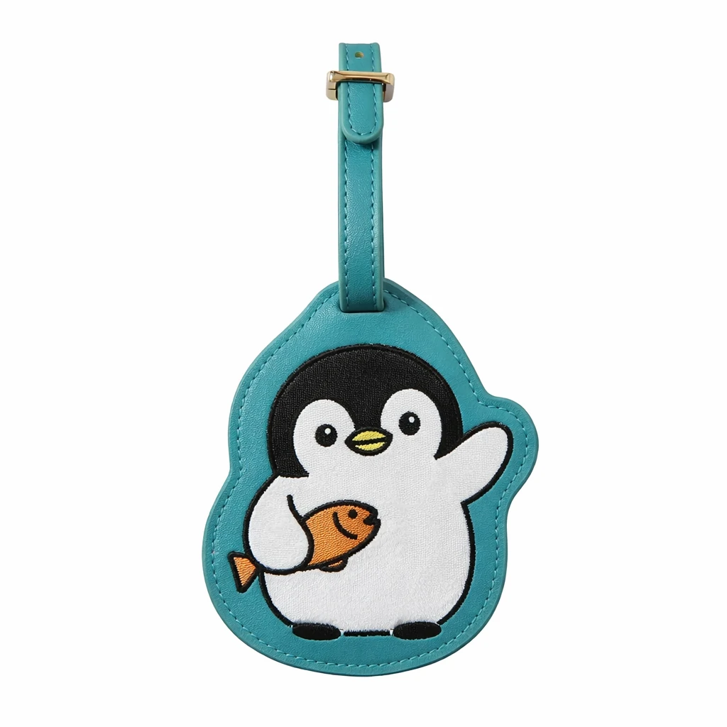 Embroidered PU Leather Luggage Tag – Cartoon Travel Identification Tag (OEM Factory)