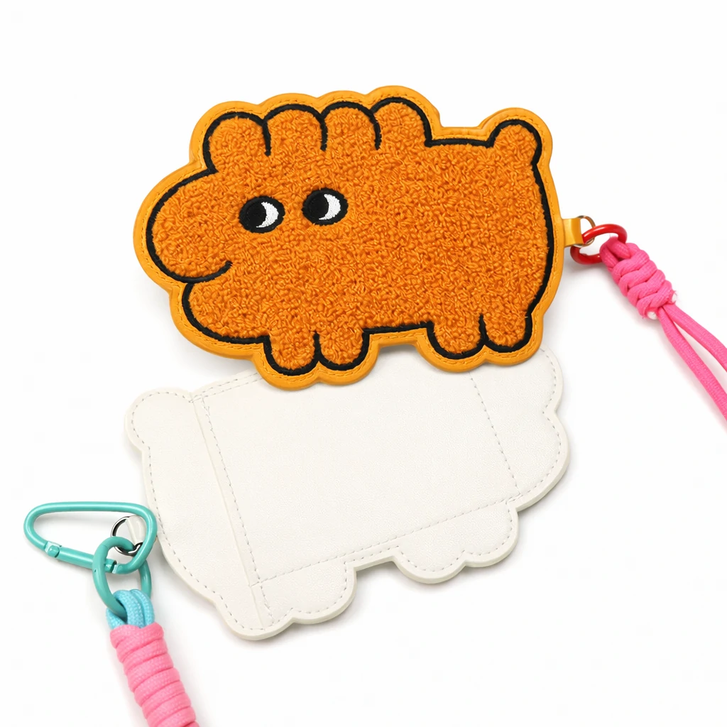 Embroidered PVC Leather Card Holder with Plush Keychain and Lanyard – Custom ID Holder (OEM Factory)
