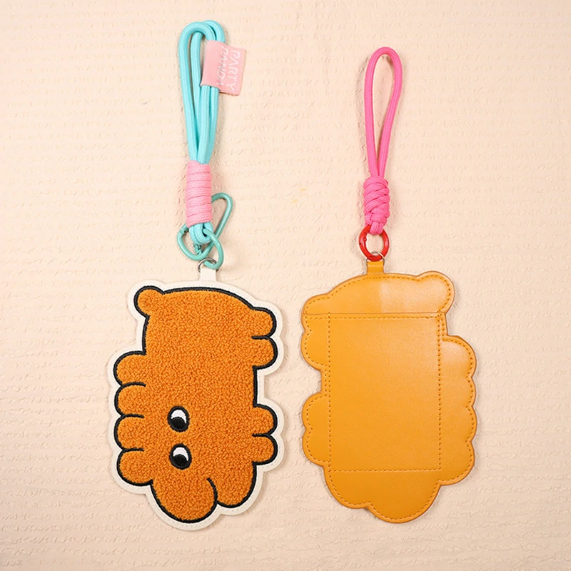 Embroidered PVC Leather Card Holder with Plush Keychain and Lanyard – Custom ID Holder (OEM Factory)