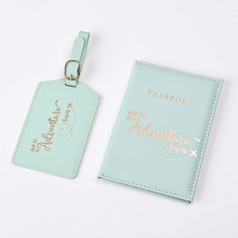 PU Leather Passport Holder Set with Luggage Tag – Foil Stamped Travel Organizer (OEM Factory)