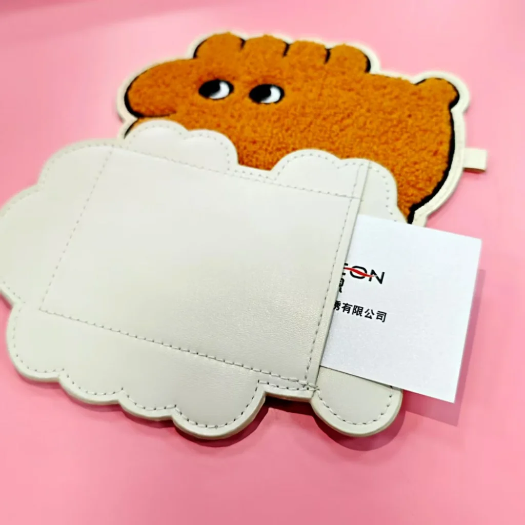 Embroidered PVC Leather Card Holder with Plush Keychain and Lanyard – Custom ID Holder (OEM Factory)