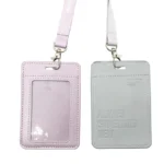 Genuine Leather ID Card Holder with Lanyard – Embossed Cowhide Badge Holder (OEM Factory)