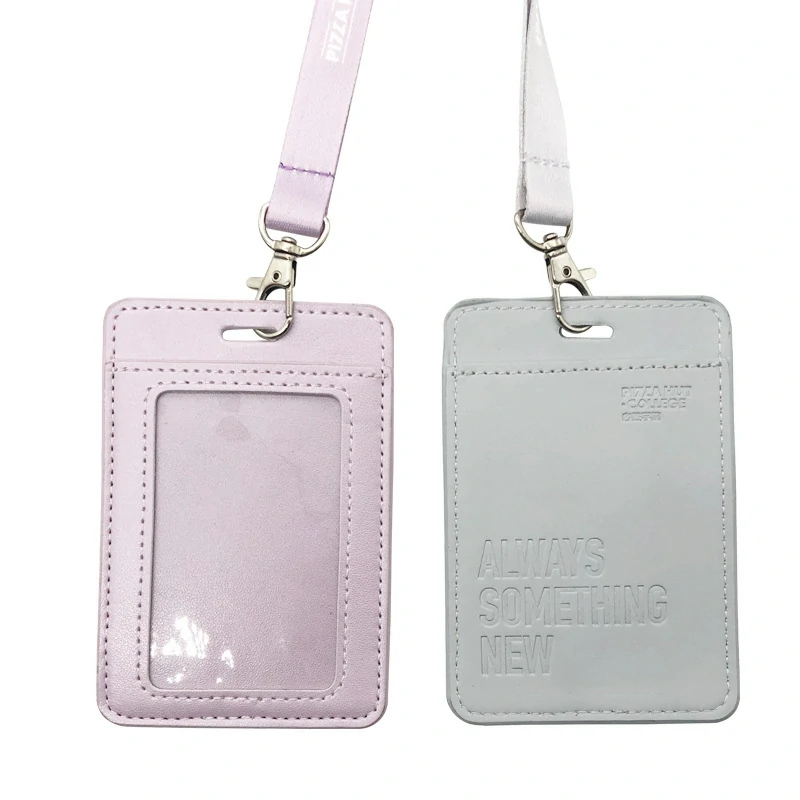 Genuine Leather ID Card Holder with Lanyard – Embossed Cowhide Badge Holder (OEM Factory)