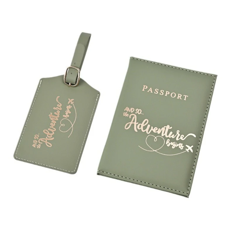 PU Leather Passport Holder Set with Luggage Tag – Foil Stamped Travel Organizer (OEM Factory)