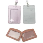 Genuine Leather ID Card Holder with Lanyard – Embossed Cowhide Badge Holder (OEM Factory)
