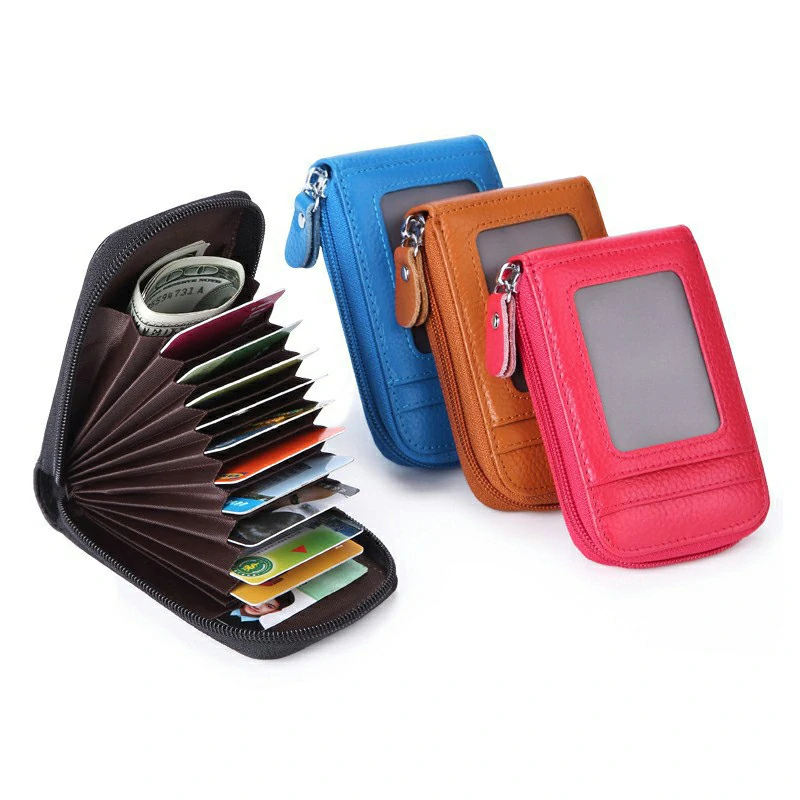 genuine leather rfid accordion card wallet