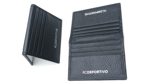 silver foil stamped leather card holder