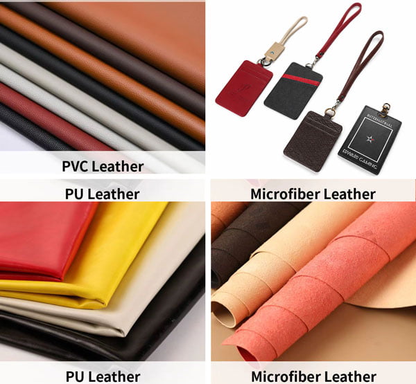 synthetic leather material options for custom leather id badge holders