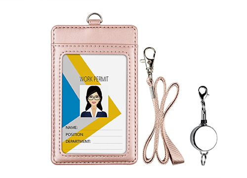 vertical leather id badge holder