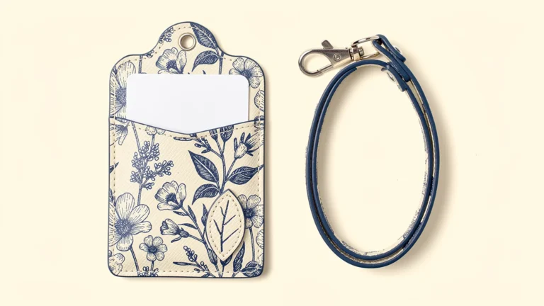 Blue floral printed PU card holder and coordinated short loop strap design concept